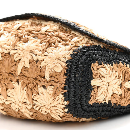 Gucci Raffia Azalea Calfskin Crochet Flower Small GG Marmont Shoulder Bag Natural Ecru Black 9 of 9