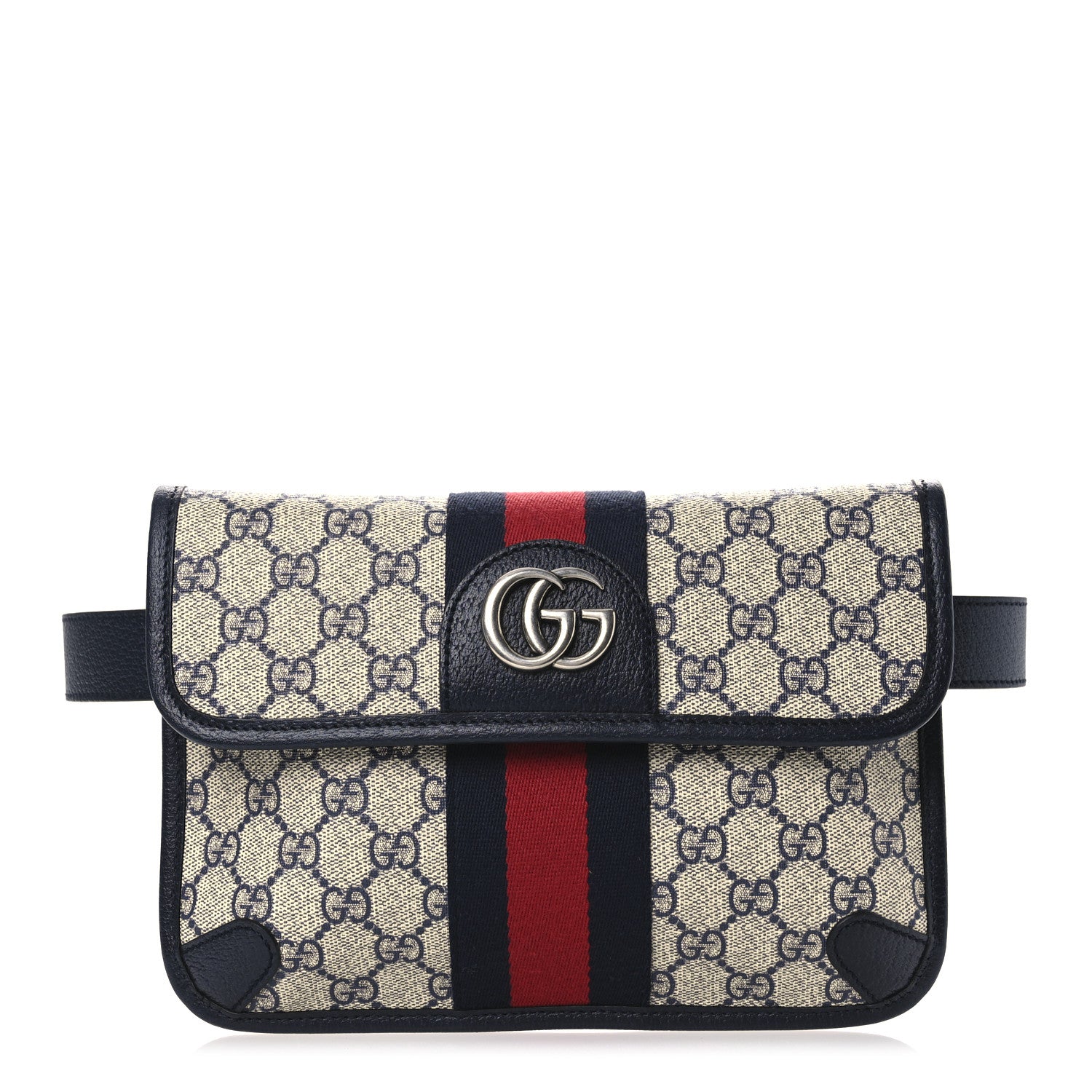 Gucci GG Supreme Monogram Web Small Ophidia Belt Bag 80 32 Beige Navy 1 of 12