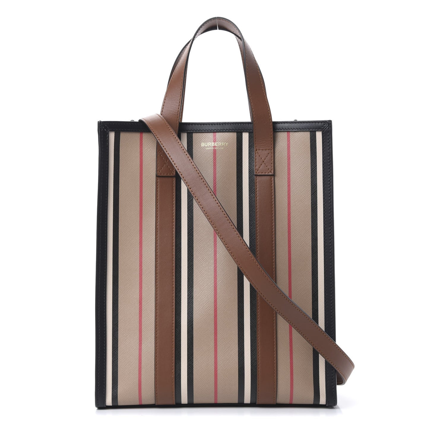 E-Canvas Stripe Small Portrait Tote Bag Brown