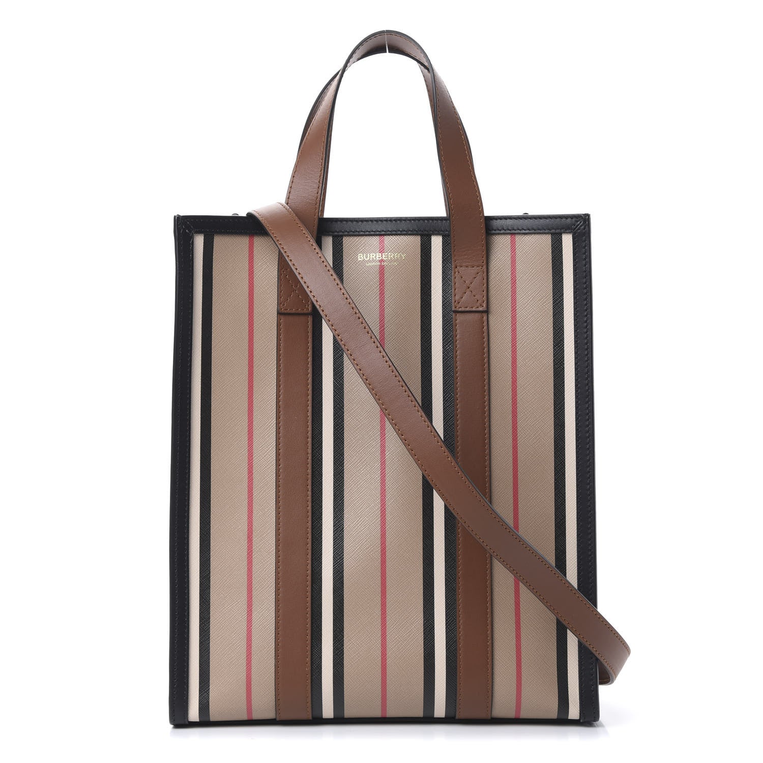 Burberry E-Canvas Stripe Small Portrait Tote Bag Brown 1 of 9