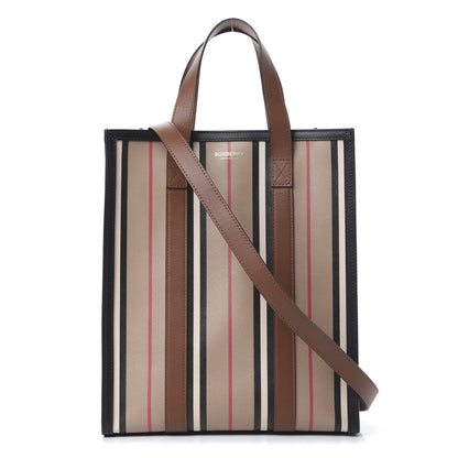 Burberry E-Canvas Stripe Small Portrait Tote Bag Brown 1 of 9
