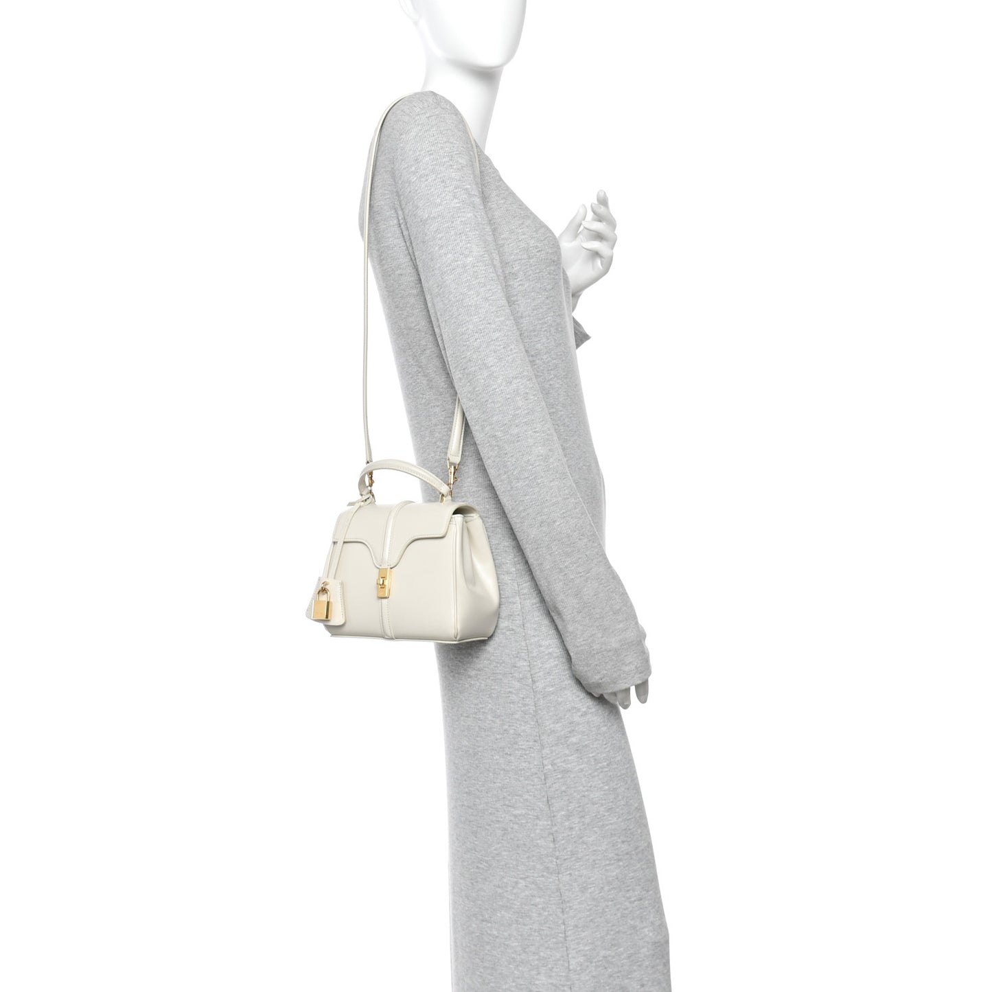 Satinated Calfskin Mini 16 Top Handle Bag White Cotton