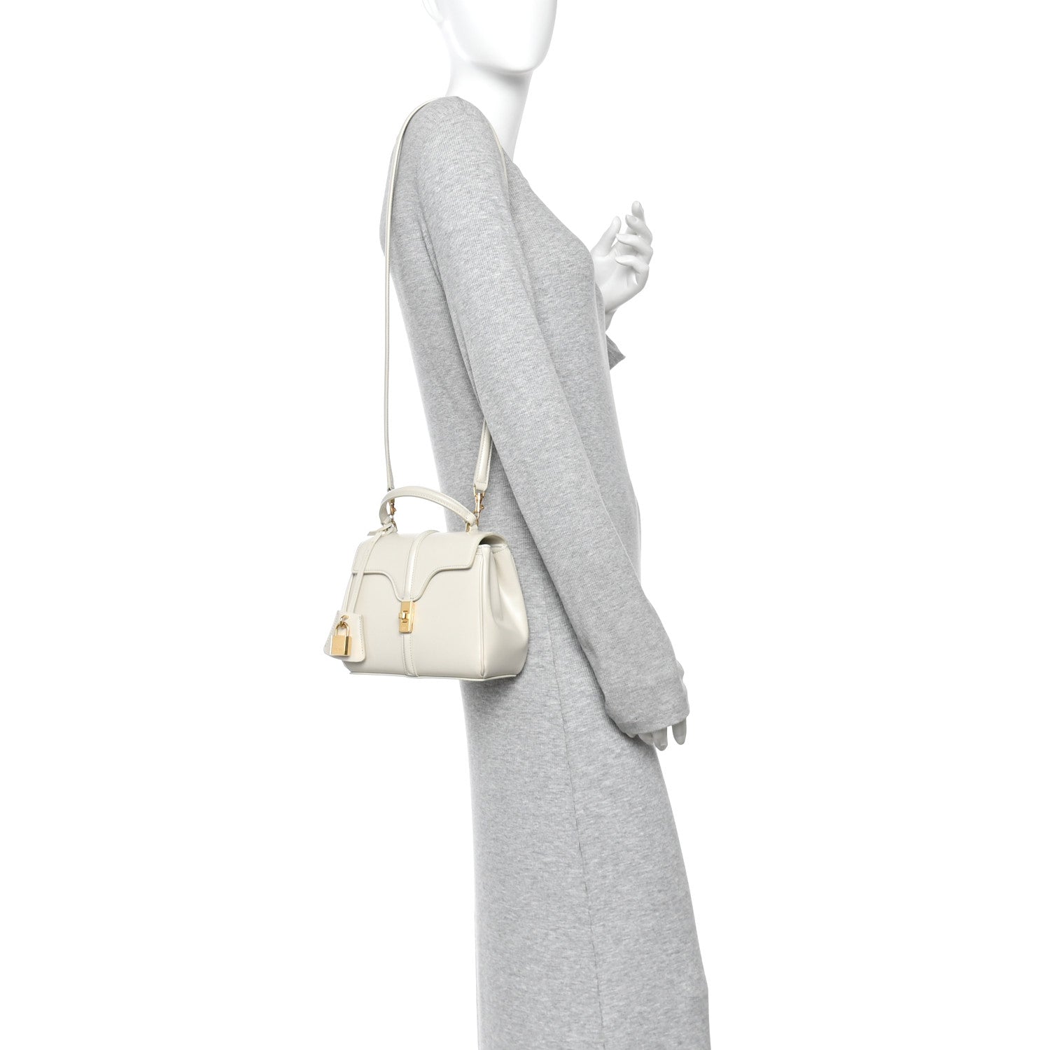 Celine Satinated Calfskin Mini 16 Top Handle Bag White Cotton 2 of 11