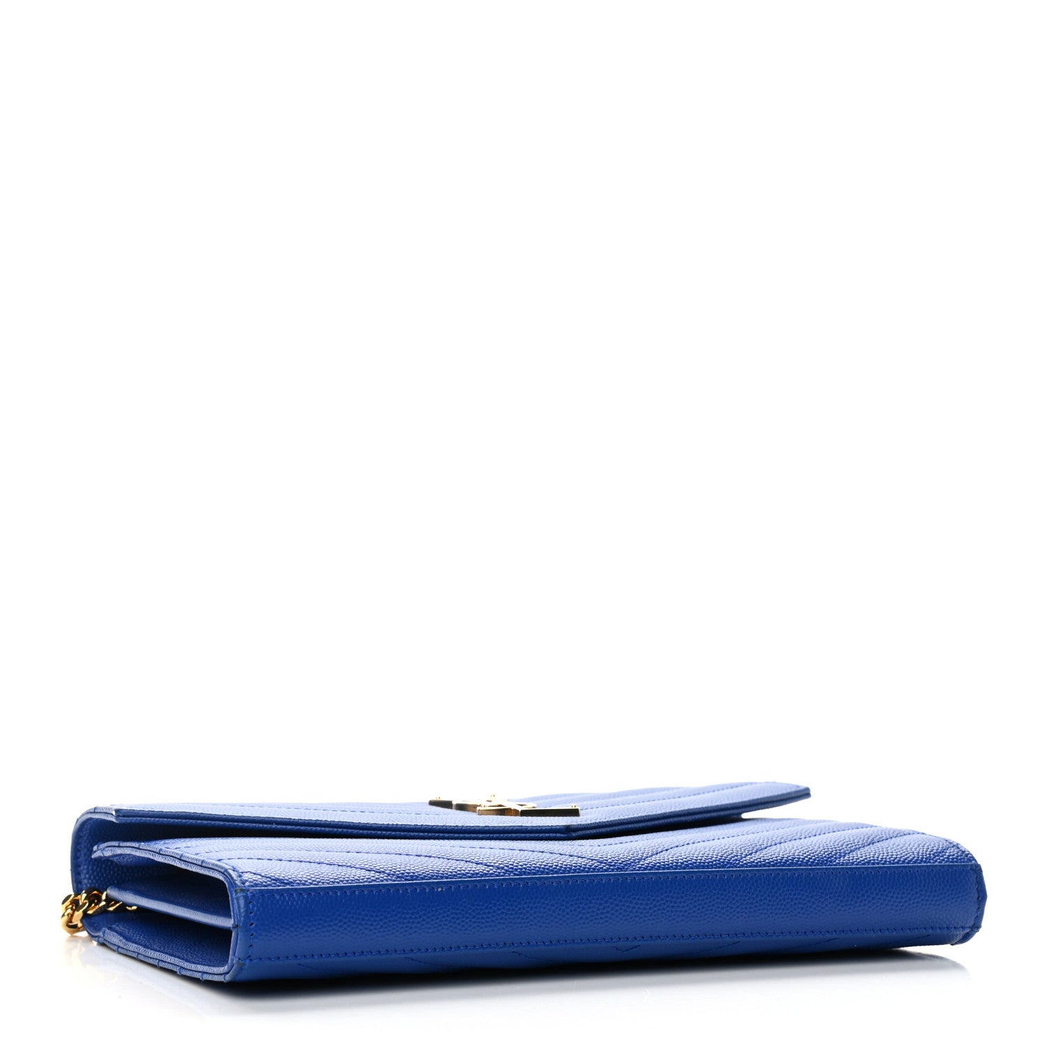 Saint Laurent Grain De Poudre Matelasse Chevron Monogram Chain Wallet Blue Majorelle 4 of 12