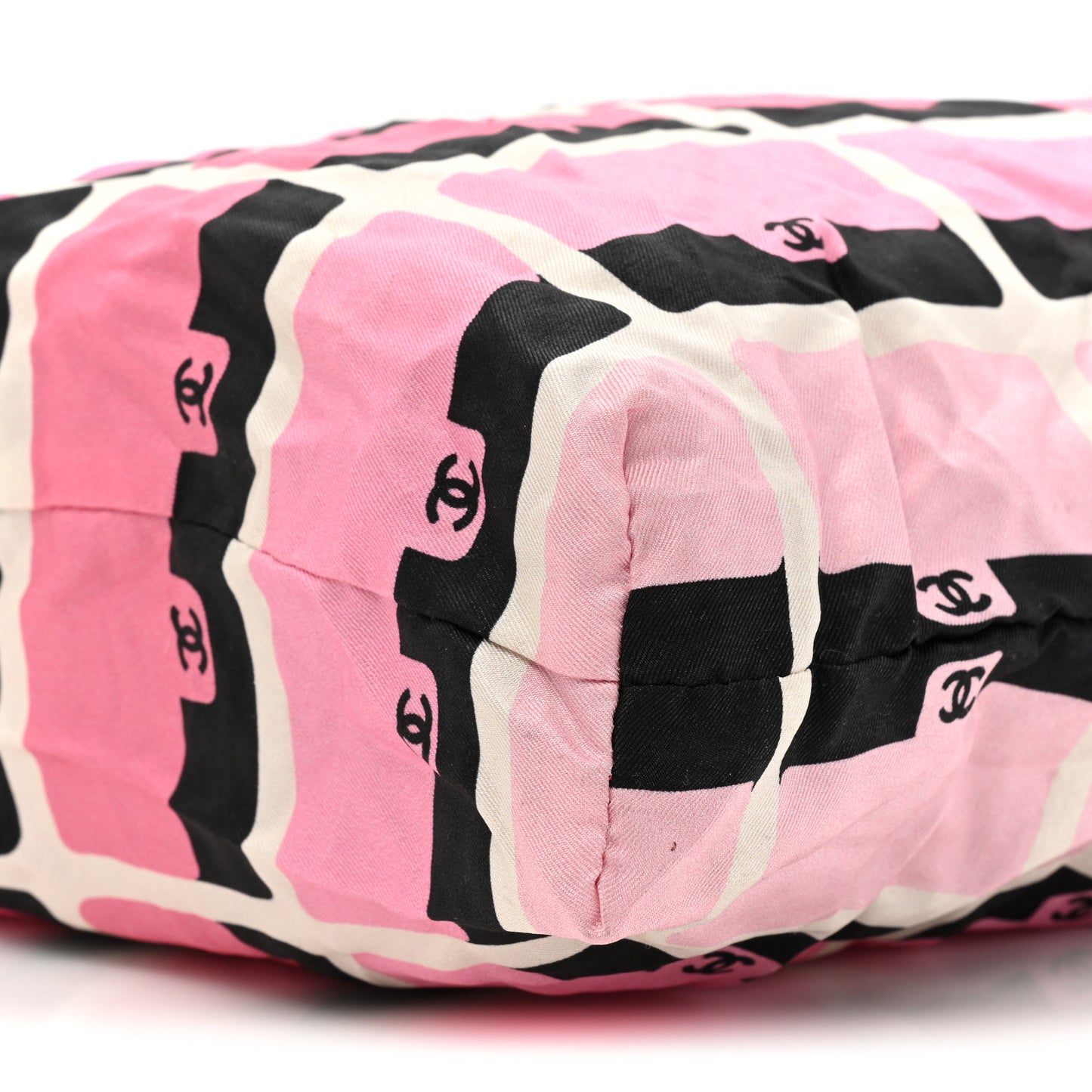 Caviar Fabric Quilted Foldable Tote With Chain Pink Multicolor