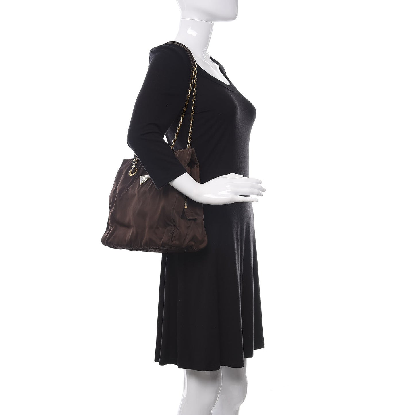 Tessuto Nylon Catena Shoulder Bag Ebano