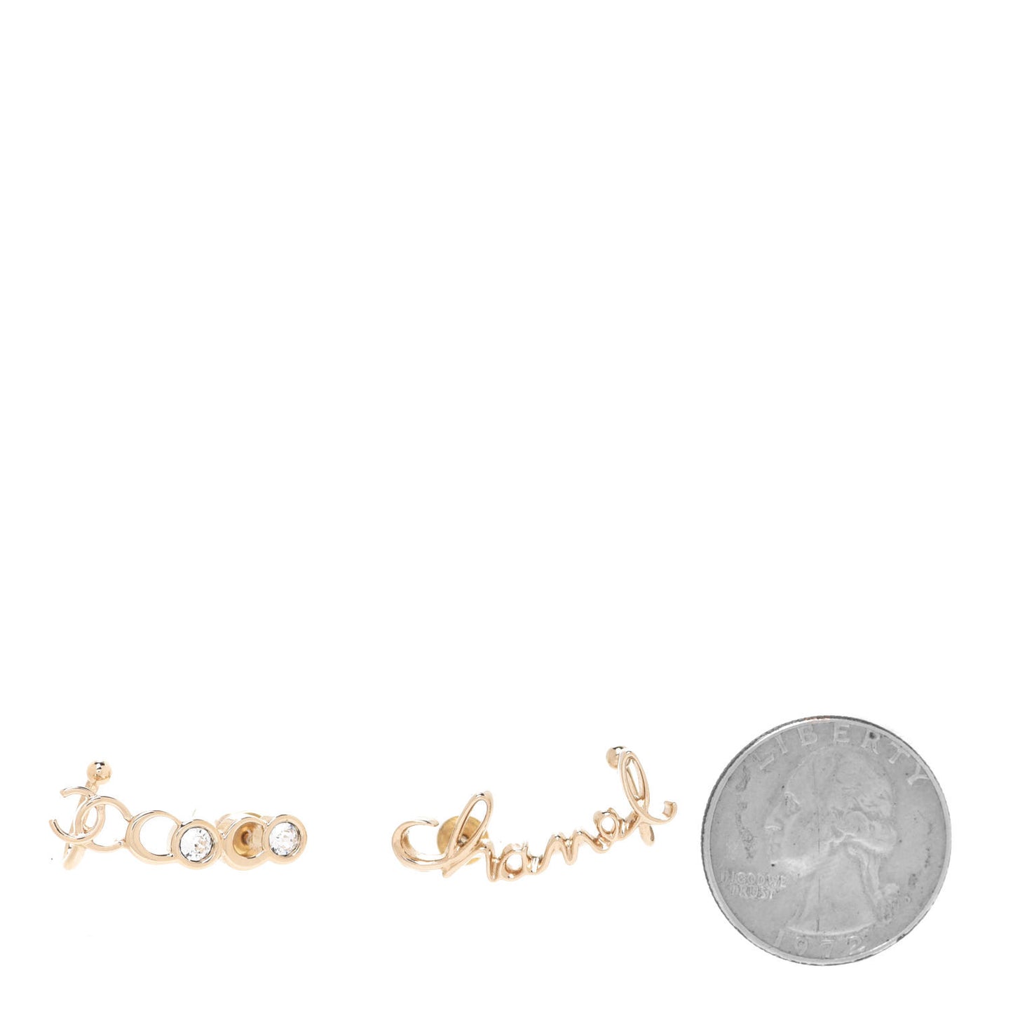Metal Crystal Coco Script CC Climber Earrings Gold