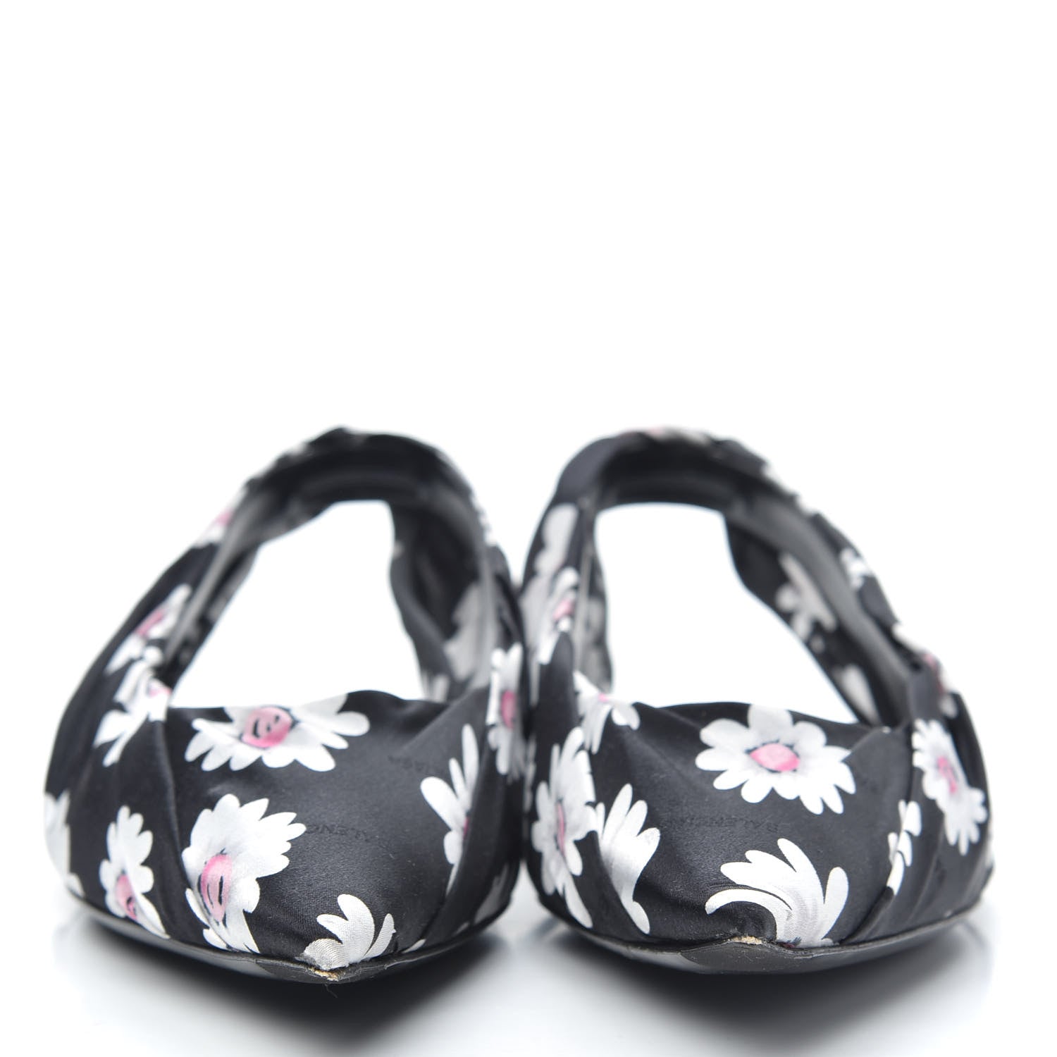 Balenciaga Satin Floral Print Knife Pointy Toe Slingback Flats 39.5 Black 2 of 9