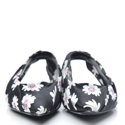 Balenciaga Satin Floral Print Knife Pointy Toe Slingback Flats 39.5 Black 2 of 9