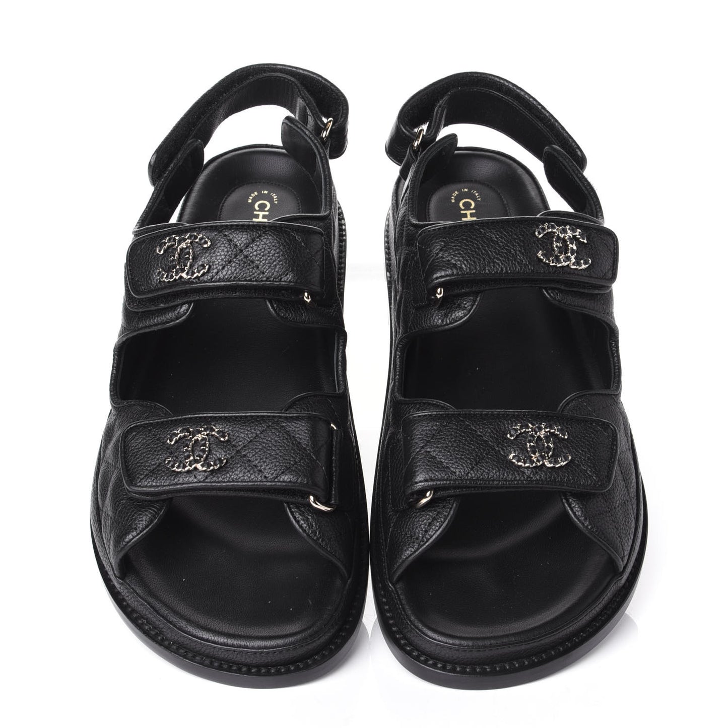 Grained Calfskin Velcro Dad Sandals 38.5 Black