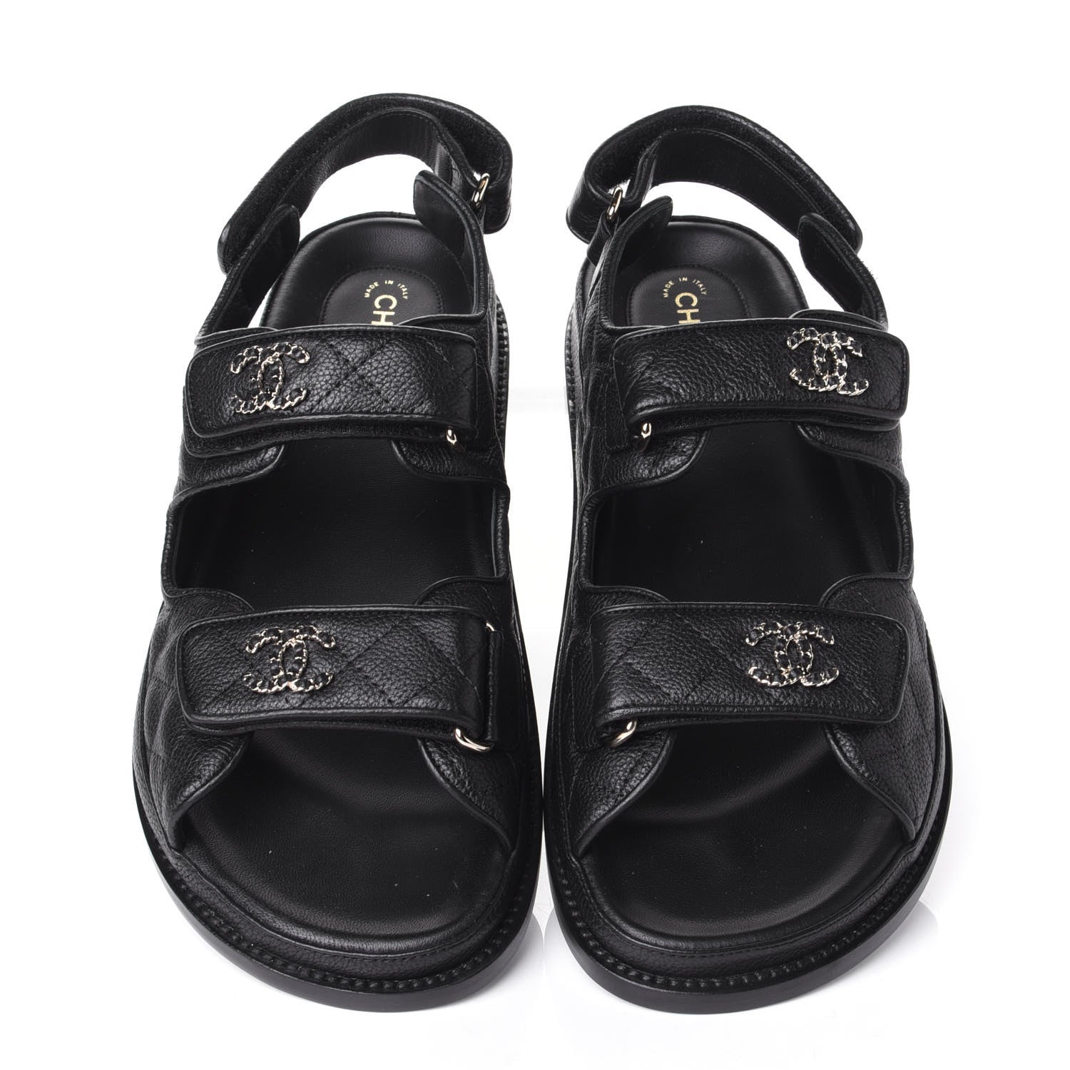 Chanel Grained Calfskin Velcro Dad Sandals 38.5 Black 5 of 11