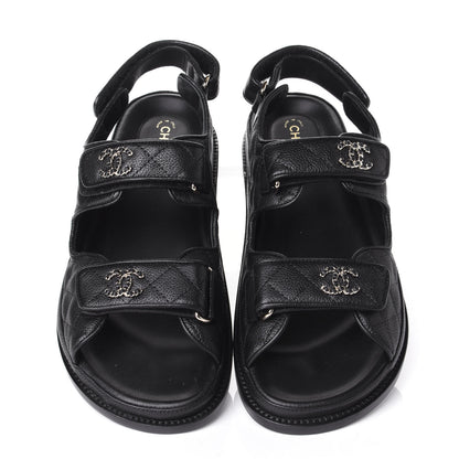 Chanel Grained Calfskin Velcro Dad Sandals 38.5 Black 5 of 11