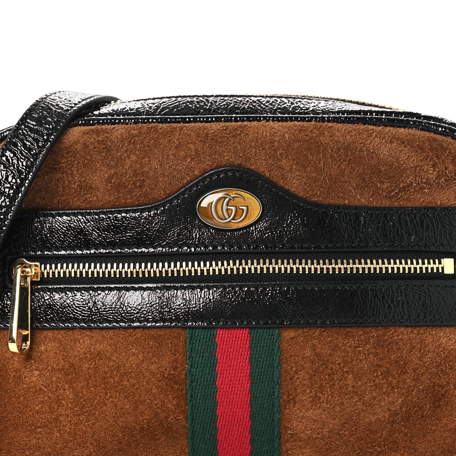 Gucci Suede Patent Web Mini Ophidia Shoulder Bag Nocciola Black 8 of 12