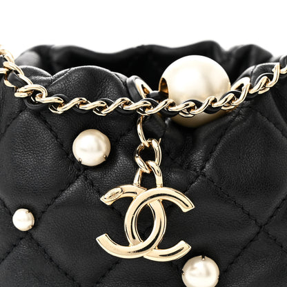 Chanel Lambskin Quilted Pearl Mini About Pearls Drawstring Bag Black 8 of 10