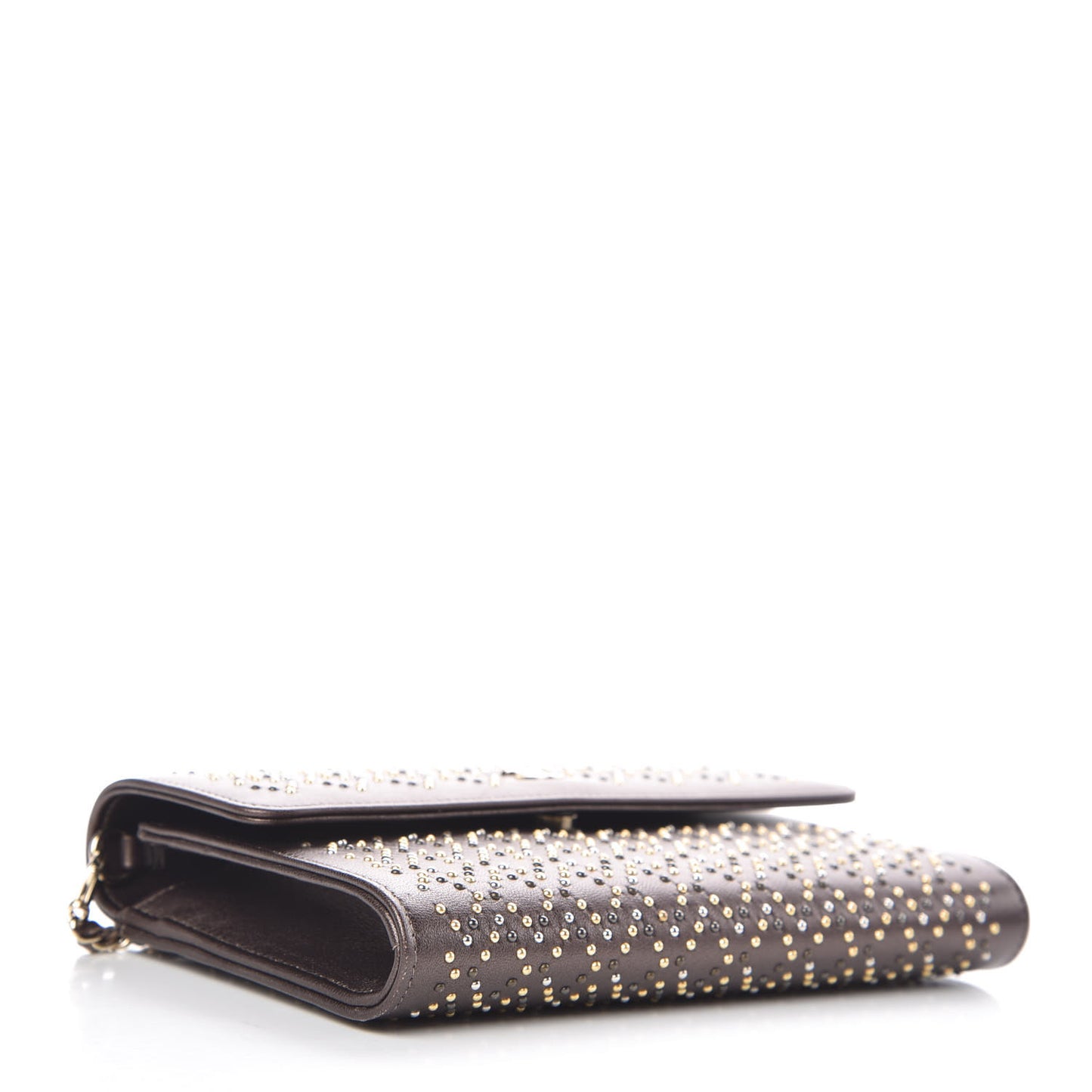 Lambskin Studded Wallet on Removable Chain Bronze