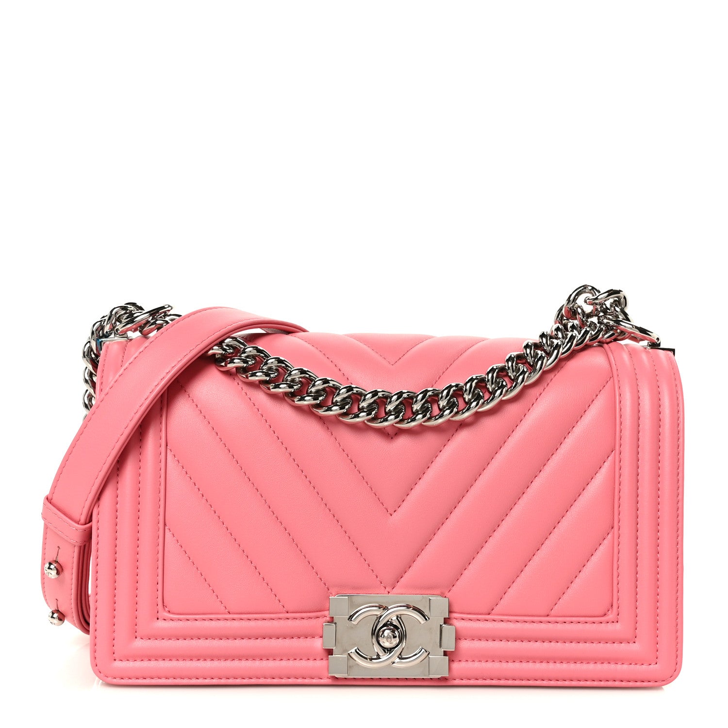 Chanel Lambskin Chevron Quilted Medium Boy Flap Pink 1 of 11