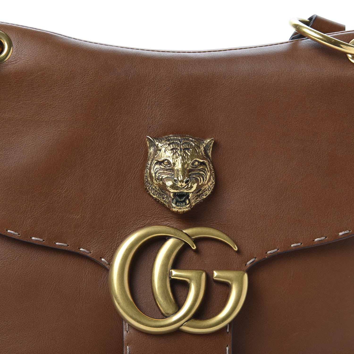 Gucci Calfskin Feline GG Marmont Flap Shoulder Bag Cuir 9 of 9