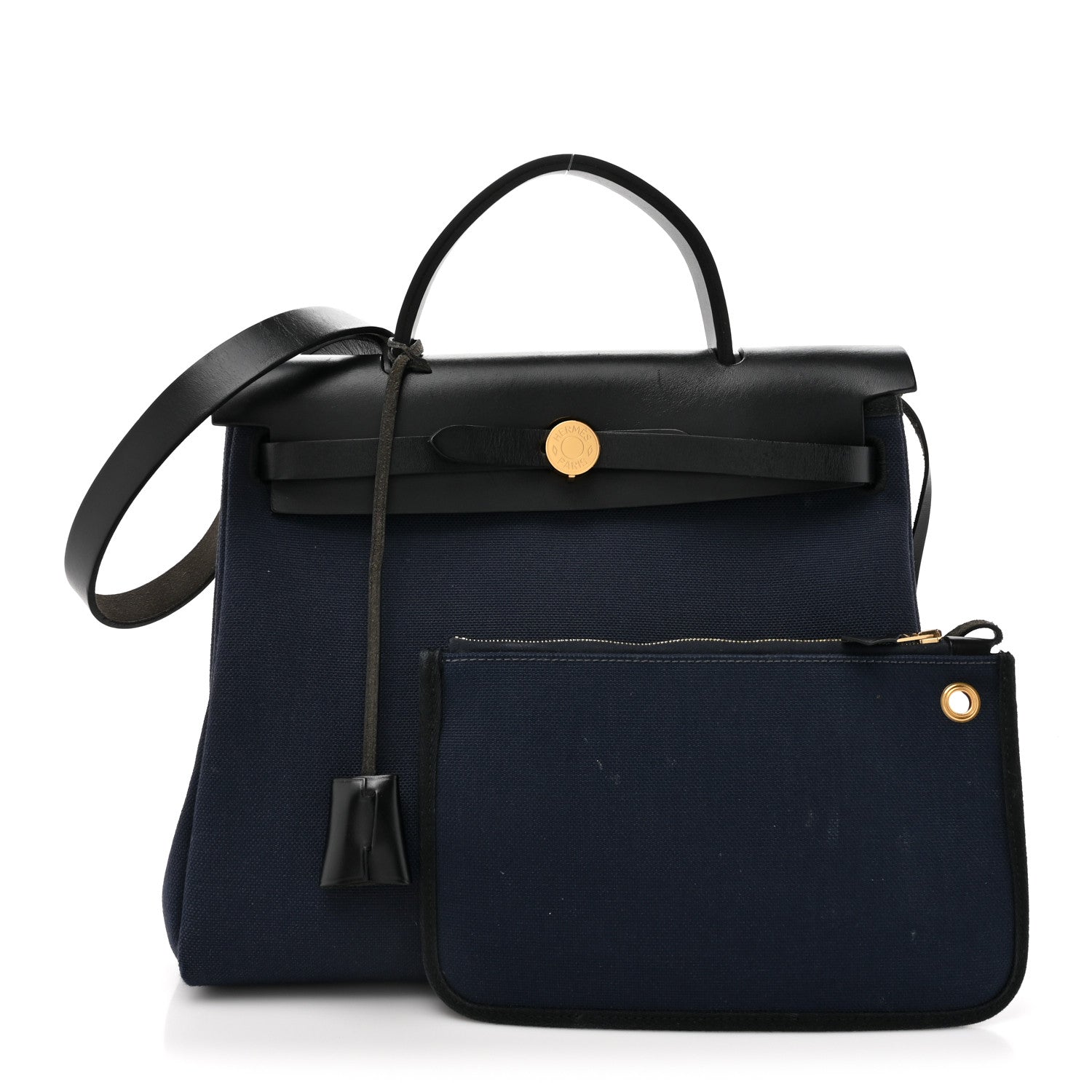 Hermes Military Toile Vache Hunter Herbag Zip Retourne 31 PM Bleu Marine Black 3 of 18