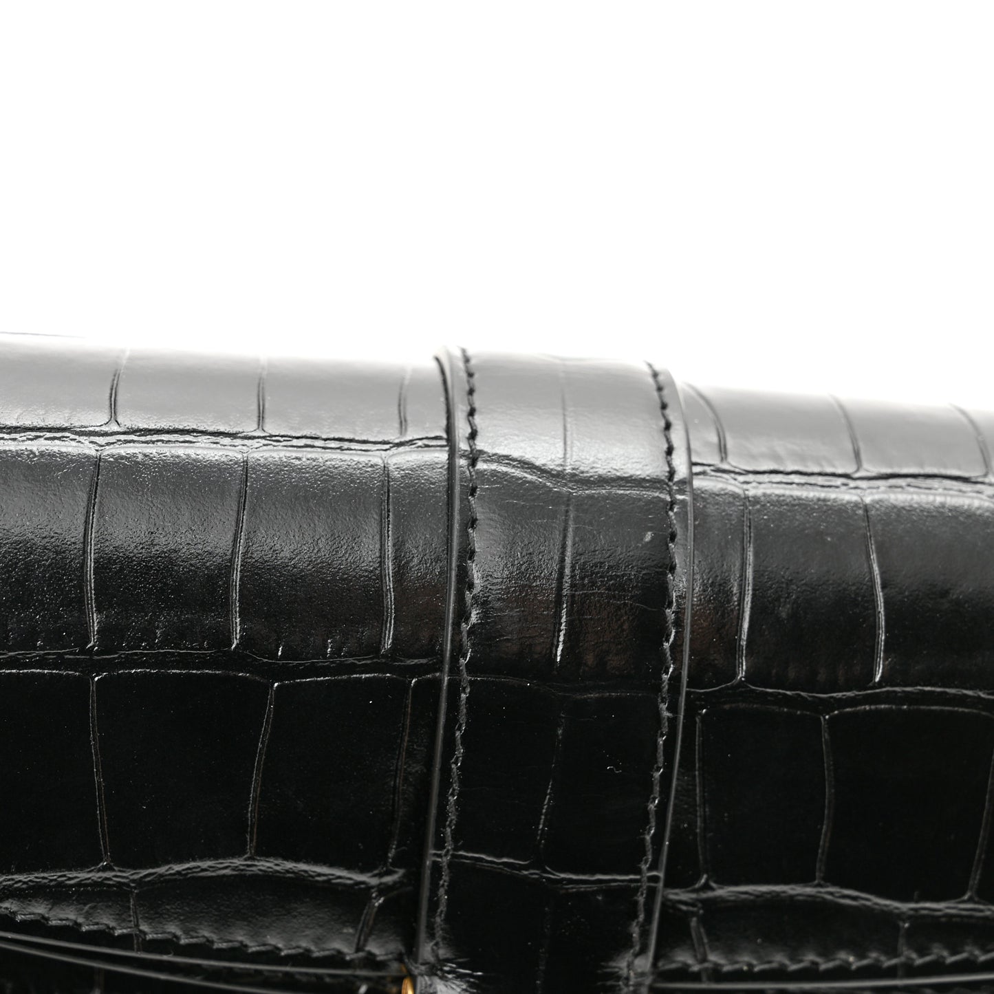 Shiny Super Supple Calfskin Crocodile Embossed Minister Flap Bag XS Black