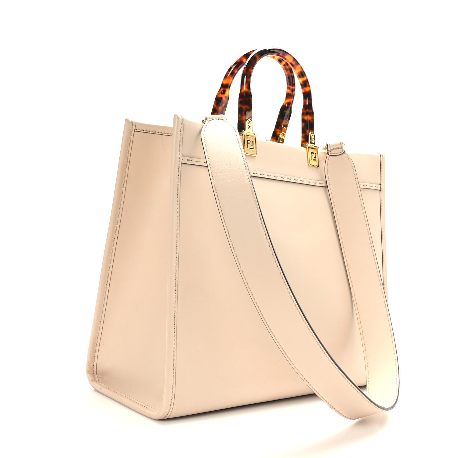 Fendi Vitello King Plexiglass Logo Embossed Medium Fendi Sunshine Shopper Tote Light Rose 3 of 8