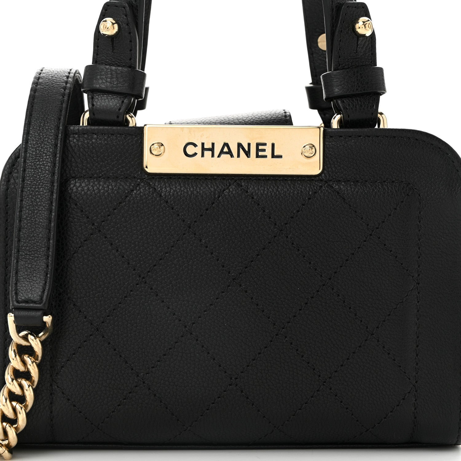 Chanel Grained Calfskin Stitched Mini Label Click Shopper Tote Black 8 of 11