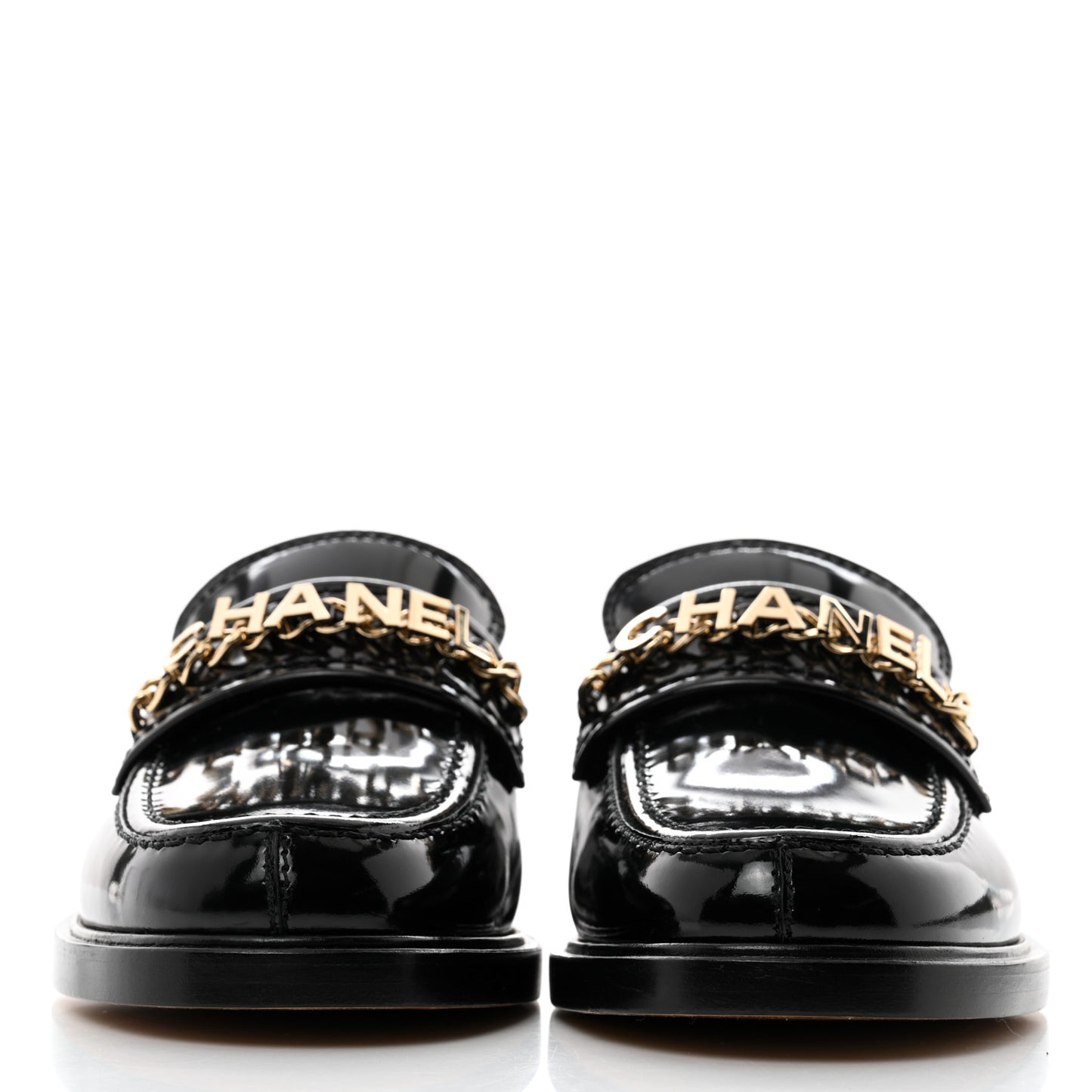 Shiny Calfskin Logo Loafers 36 Black