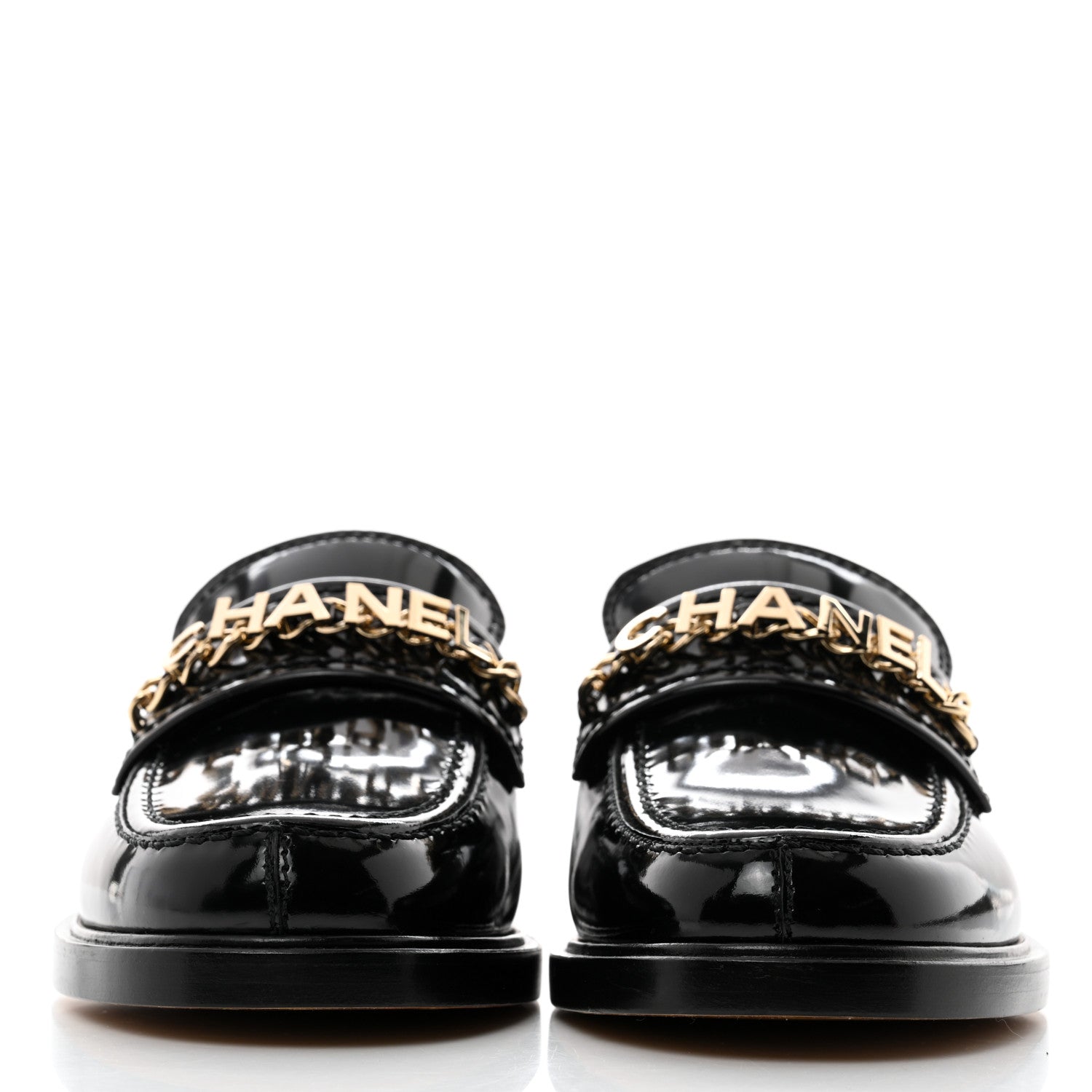 Chanel Shiny Calfskin Logo Loafers 36 Black 2 of 8