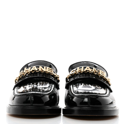 Chanel Shiny Calfskin Logo Loafers 36 Black 2 of 8
