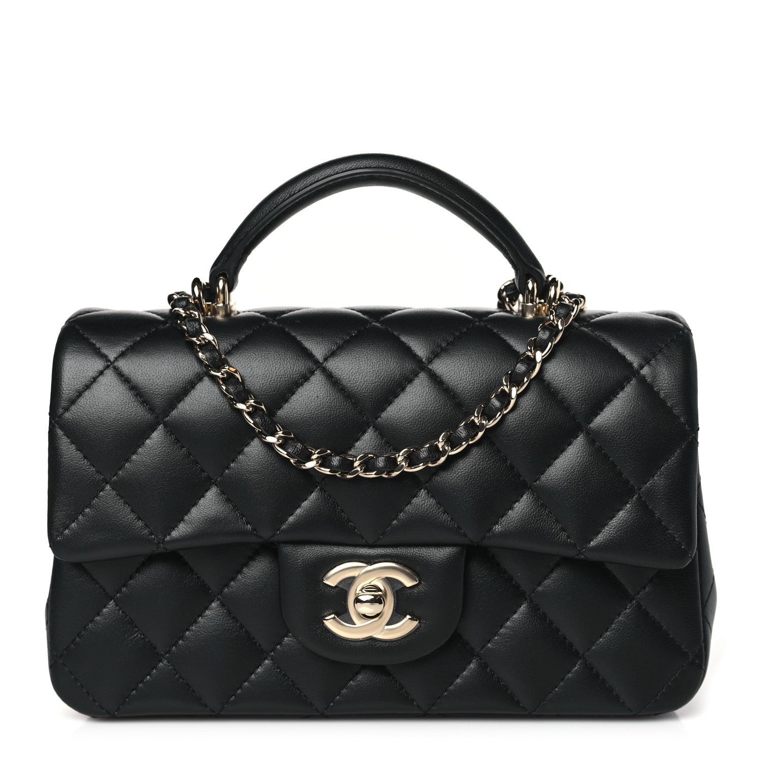 Chanel Lambskin Quilted Mini Top Handle Rectangular Flap Black 1 of 11