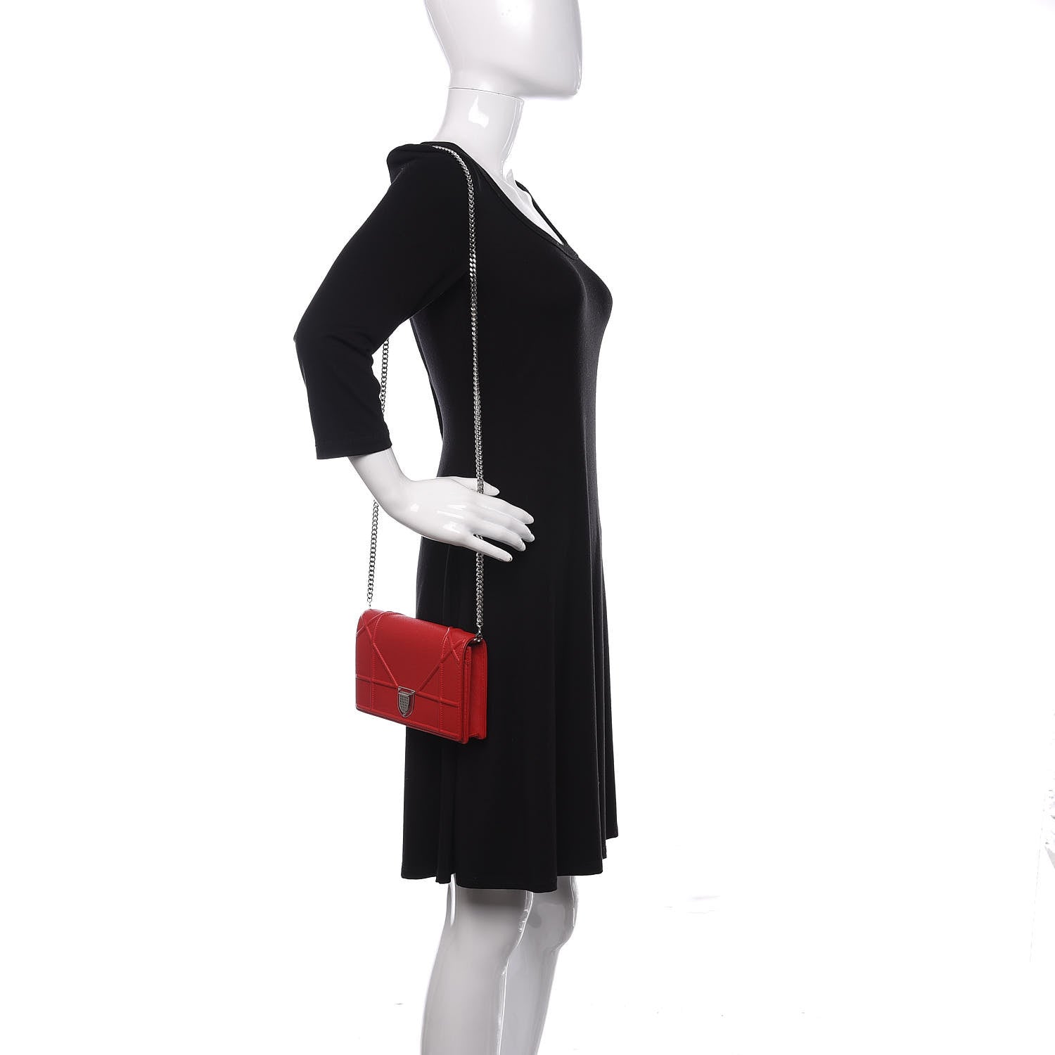 Christian Dior Grained Calfskin Diorama Wallet on Chain Pouch Rouge Vif 2 of 14