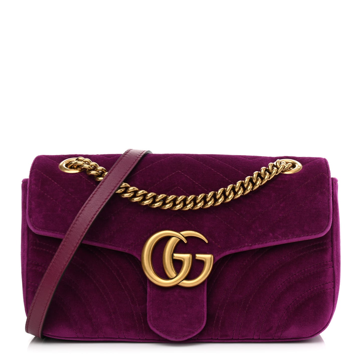 Velvet Matelasse Small GG Marmont Shoulder Bag Fuchsia Violet Cyclamen