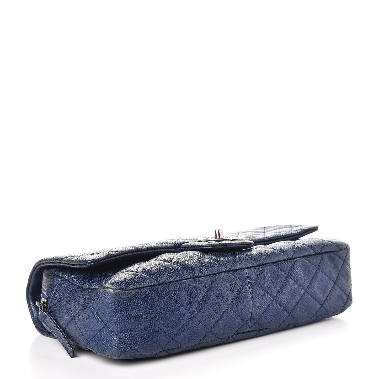 Iridescent Caviar Quilted Small Chic Flap Dark Blue