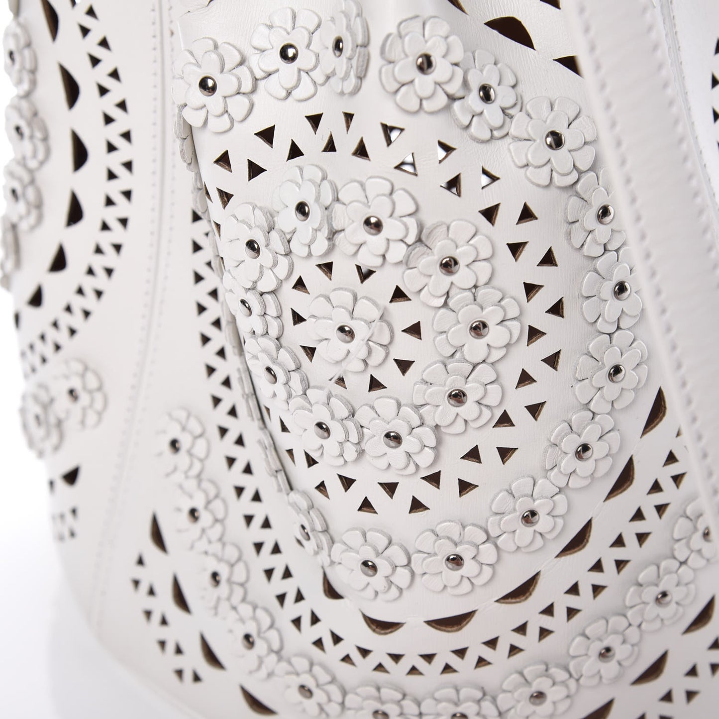 Calfskin Lux Laser Cut Studded Shoulder Bag White