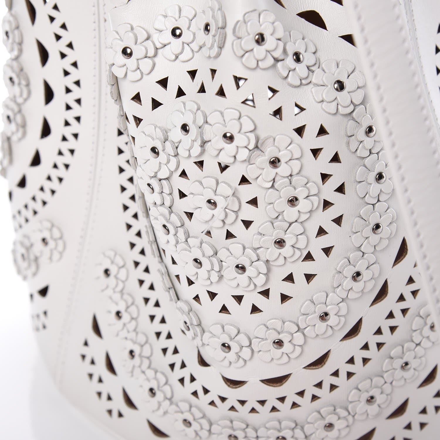 Alaia Calfskin Lux Laser Cut Studded Shoulder Bag White 7 of 14