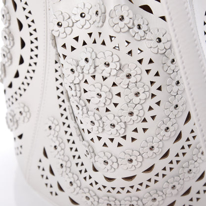 Alaia Calfskin Lux Laser Cut Studded Shoulder Bag White 7 of 14
