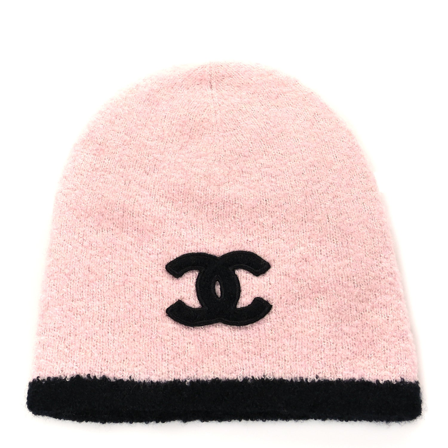 Chanel Cashmere Silk CC Beanie Hat Pink Black 1 of 5