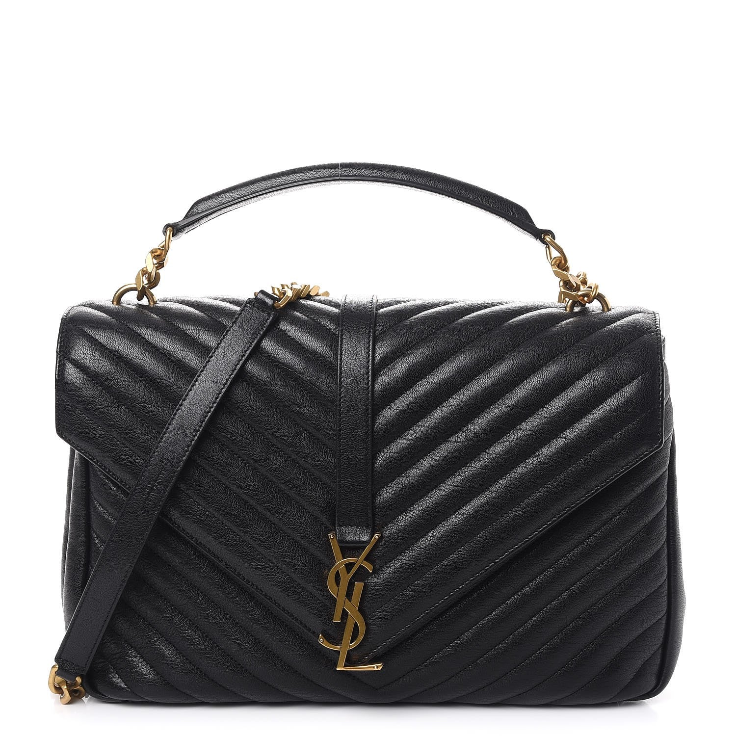 Saint Laurent Sheepskin Matelasse Chevron Monogram Large College Satchel Black 1 of 8