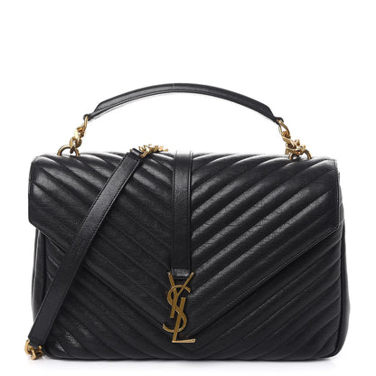 Saint Laurent Sheepskin Matelasse Chevron Monogram Large College Satchel Black 1 of 8