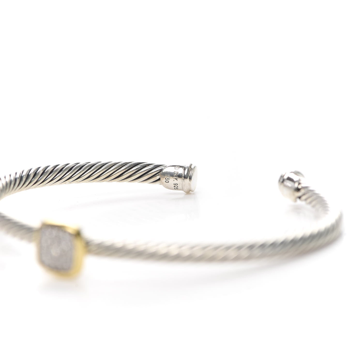 David Yurman Sterling Silver 18K Yellow Gold Diamond 4mm Cable Classics Station Bracelet 4 of 4