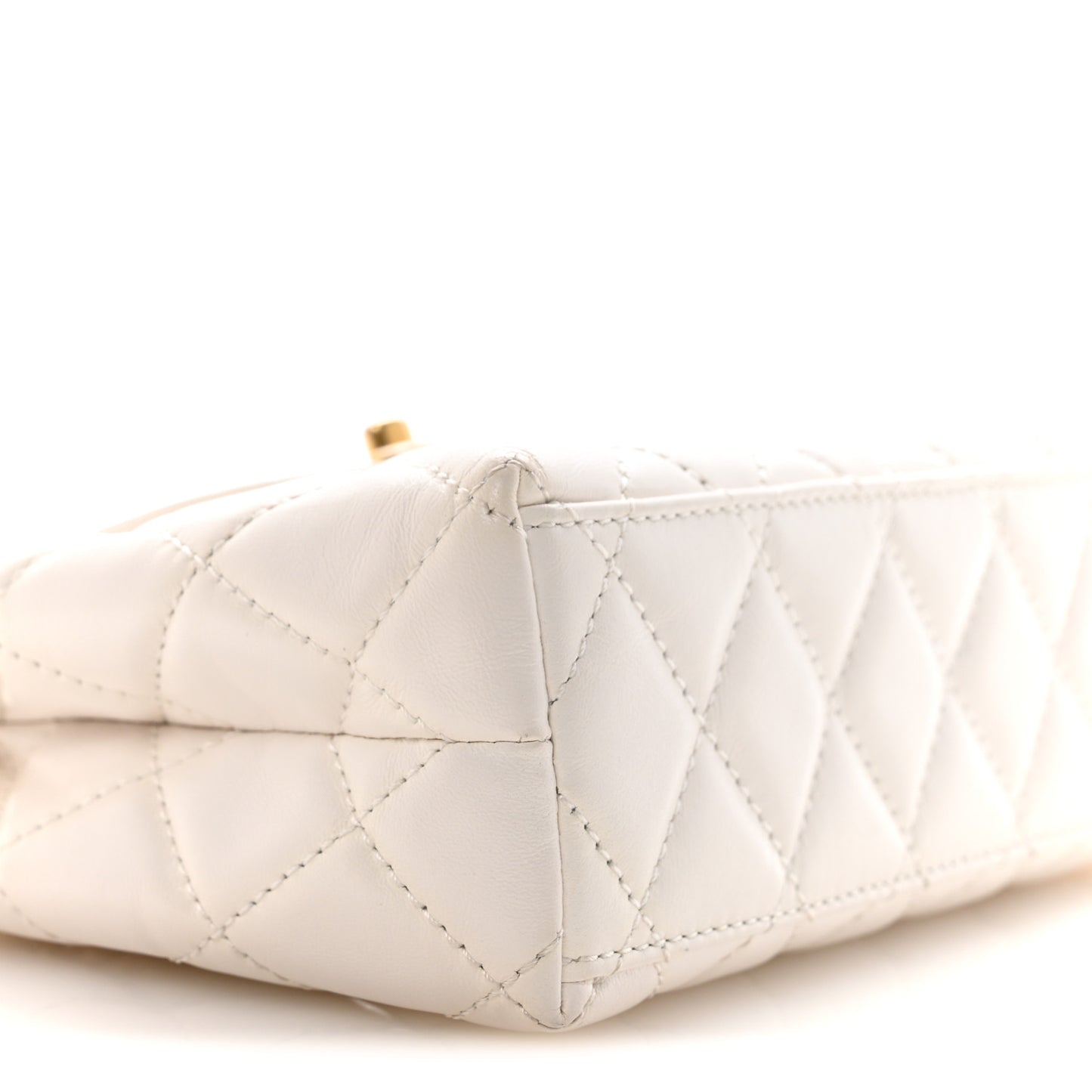 Shiny Aged Calfskin Quilted Nano Kelly Shopper White