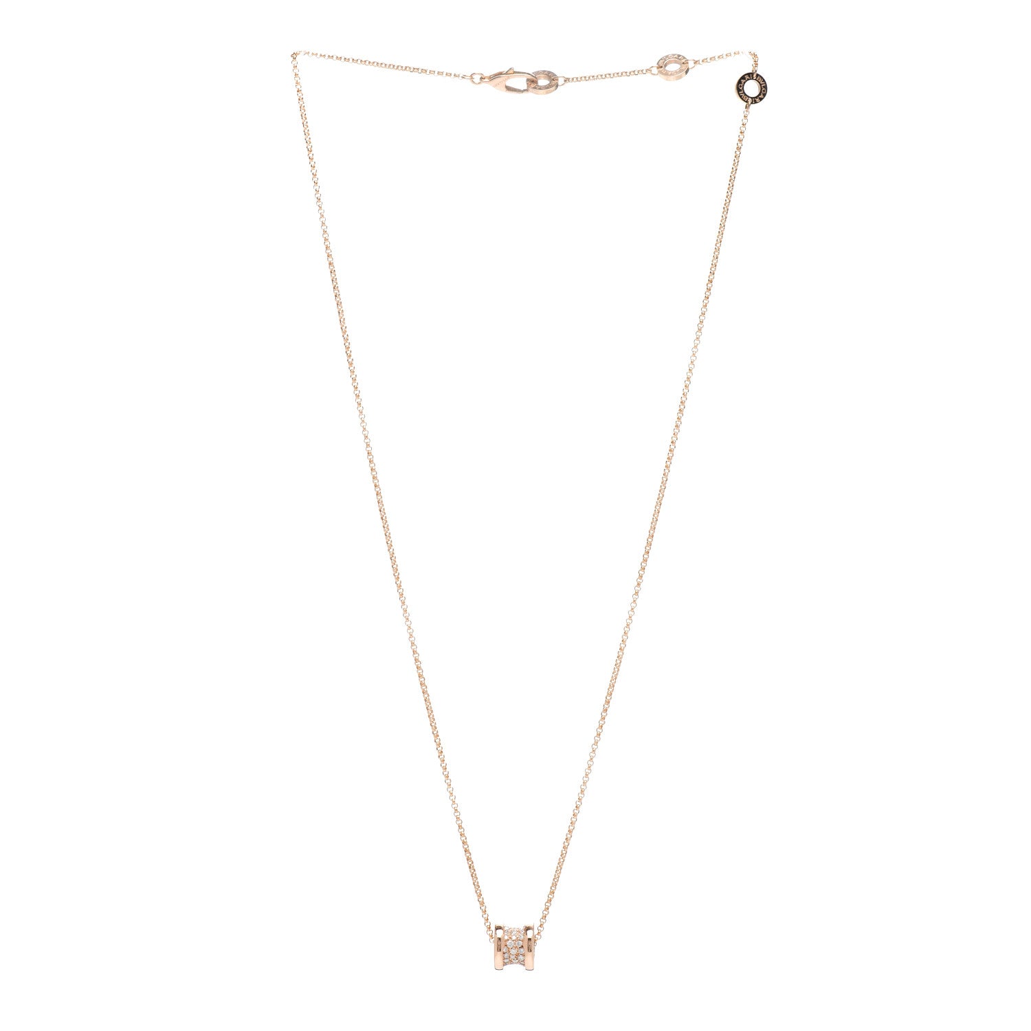 Bulgari 18K Rose Gold Diamond Small B.Zero1 Pave Pendant Necklace 3 of 4