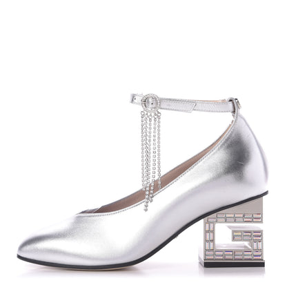 Gucci Metallic Nappa Crystal Square G Mid Heel Pumps 36 Silver 1 of 10