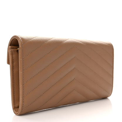 Saint Laurent Grain De Poudre Matelasse Chevron Monogram Flap Wallet Dark Latte 3 of 7