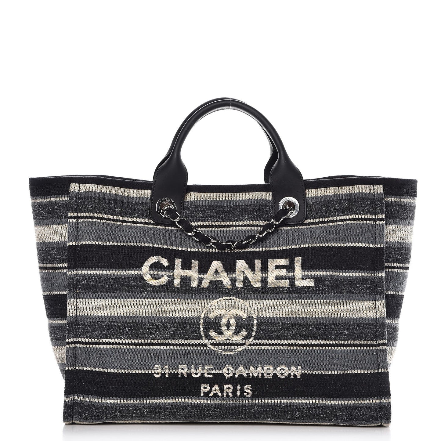 Striped Canvas Medium Deauville Tote Black