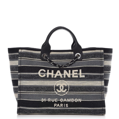 Chanel Striped Canvas Medium Deauville Tote Black 1 of 8