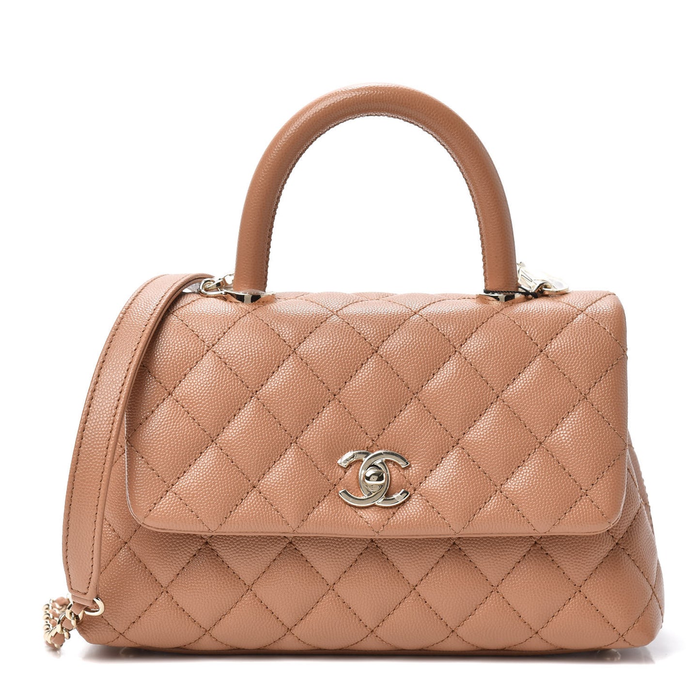 Caviar Quilted Mini Coco Handle Flap Brown