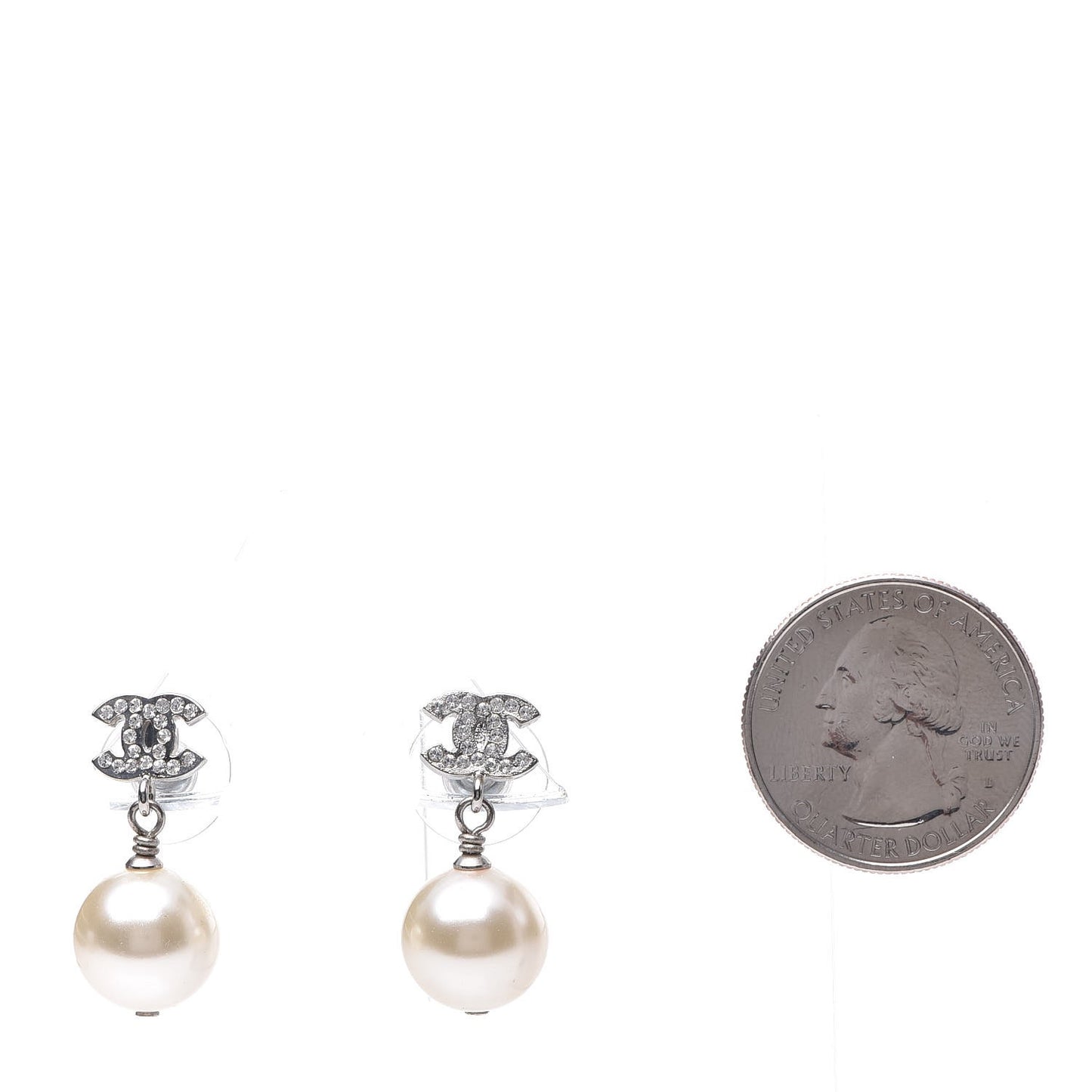Crystal Pearl CC Drop Earrings Silver Pearly White