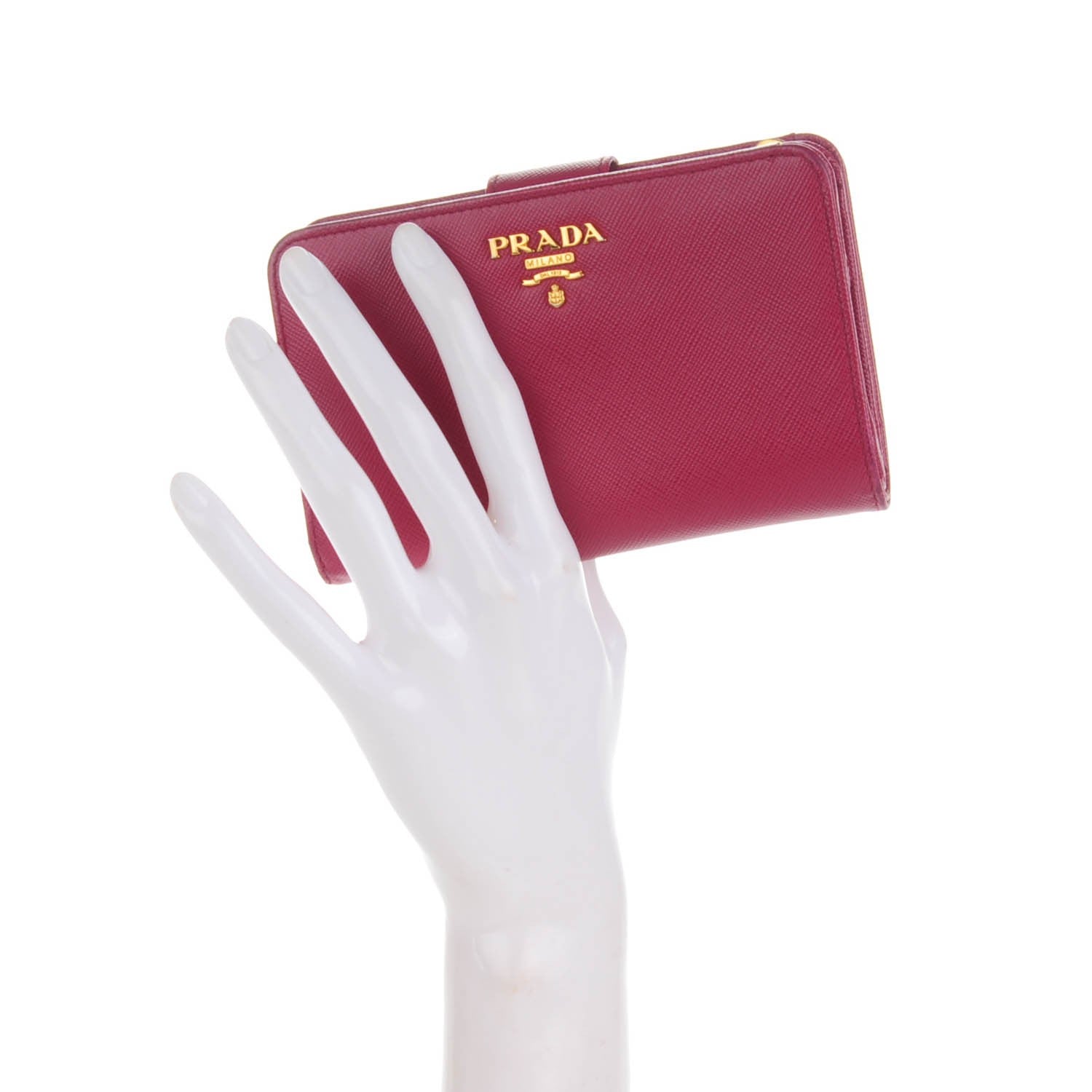 Prada Saffiano Metal Compact Wallet Peonia 2 of 8