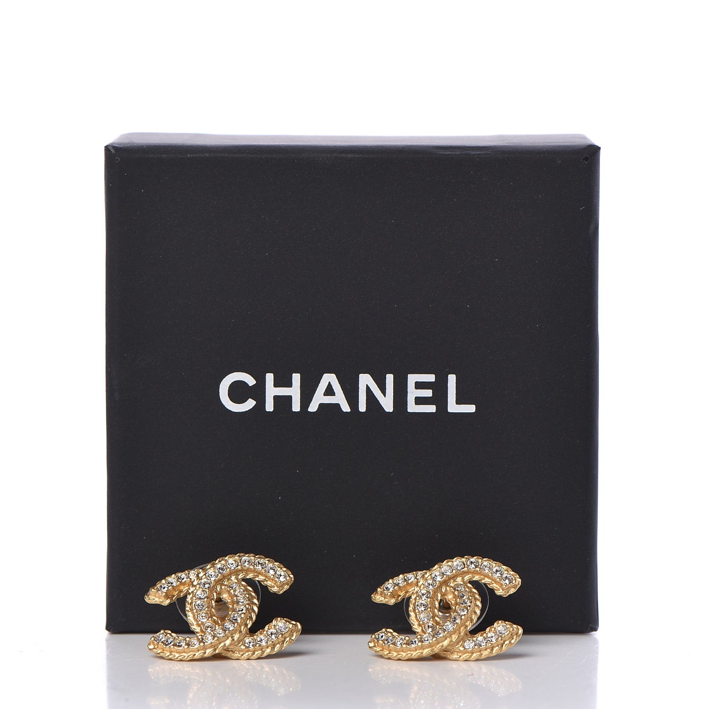 Crystal Textured CC Earrings Gold