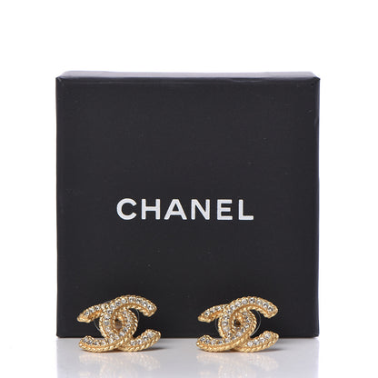 Chanel Crystal Textured CC Earrings Gold 5 of 5